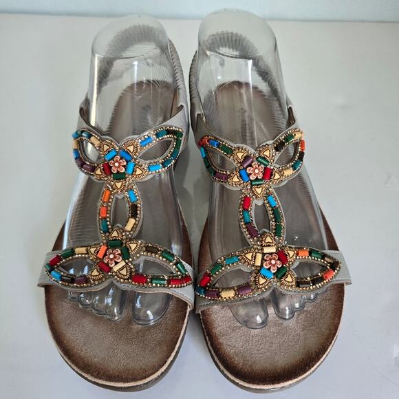 Patrizia By Spring Step Volcanic T-Strap Sandals Women's 8 Gray Beaded Comfort - Picture 2 of 10